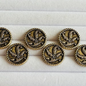 Gold-Tone Metal Buttons: Fern Leaf Design, 22mm, Set of 6