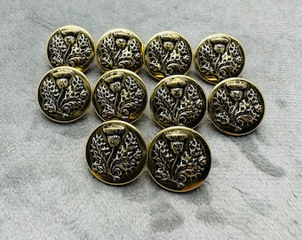 Thistle buttons gold-tone lightweight metal 16mm a set of 10