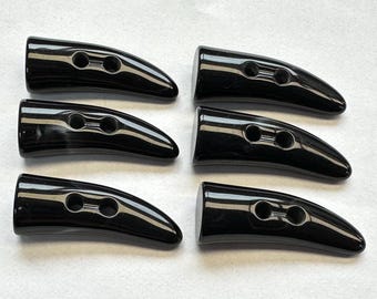 Black toggle buttons 40mm horn-shaped with grey detail sold as a set of six