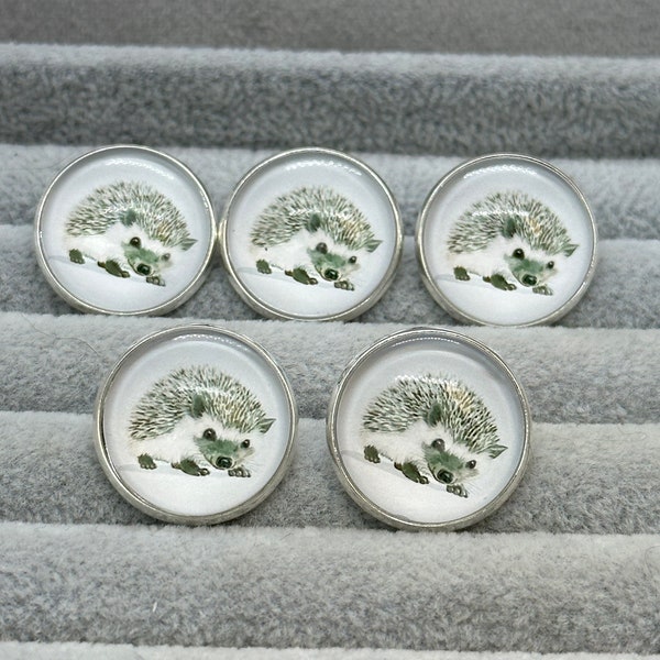 Hedgehog buttons glass and metal 21mm a set of 5