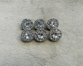 Ensemble de boutons en strass argentés sur métal argenté 11 mm le lot de 6