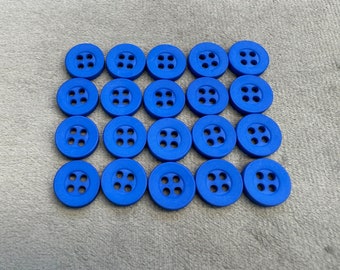 Lot De 10 Boutons Vintage Bleus - 4 Trous, Diamètre 1,4 Cm - Résine - Neufs