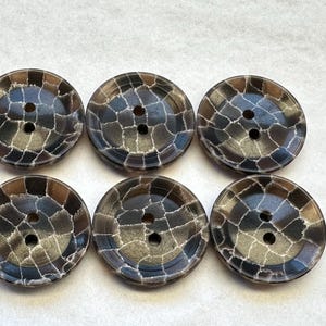 May include: Six brown and black patterned buttons with two holes each.