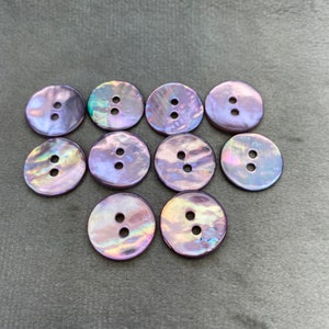 Shell buttons lilac iridescent finish 14mm a set of 10