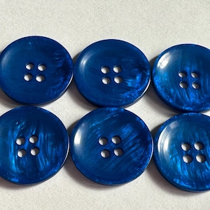 Royal Blue Pearlized Buttons: 28mm Sew-Through, Set of 6