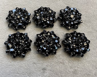 Rhinestone buttons black sparkling design 22mm a set of 6