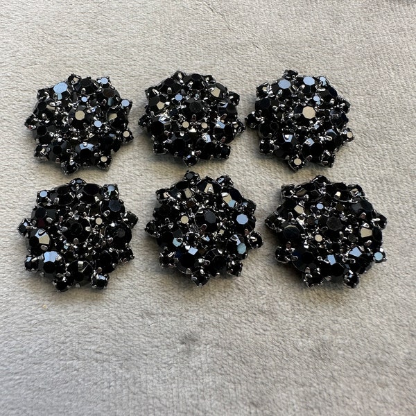 Boutons strass noirs scintillants 22 mm, lot de 6