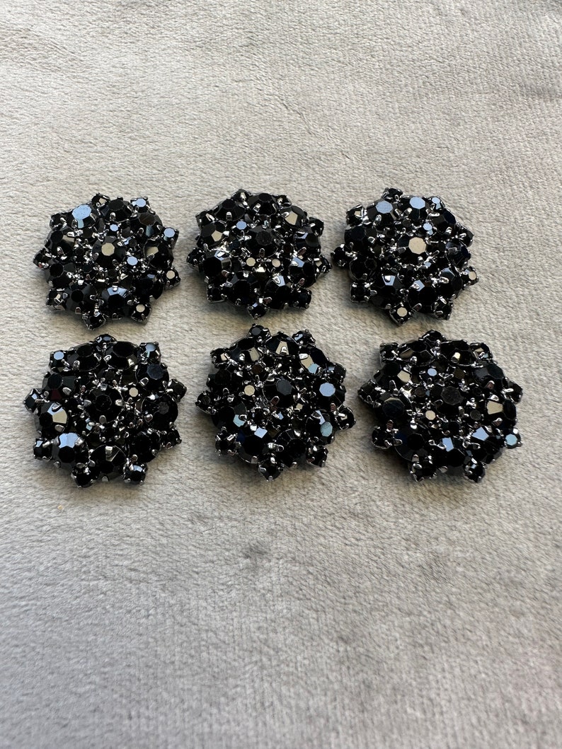 Rhinestone buttons black sparkling design 22mm a set of 6 image 1