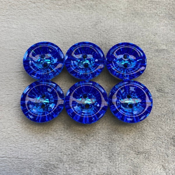 Boutons bijoux bleu roi effet prisme 18mm le lot de 6