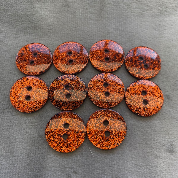 Glitter buttons orange sparkly finish 17mm a set of 10