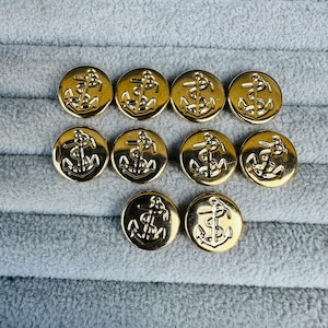 Anchor buttons gold-tone metal 14mm a set of 10
