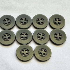 Olive green buttons 15mm with a soft sheen finish sold as a set of ten buttons