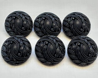 Black Buttons 27mm – Textured Vine Design – Coat & Cardigan – Set of 6