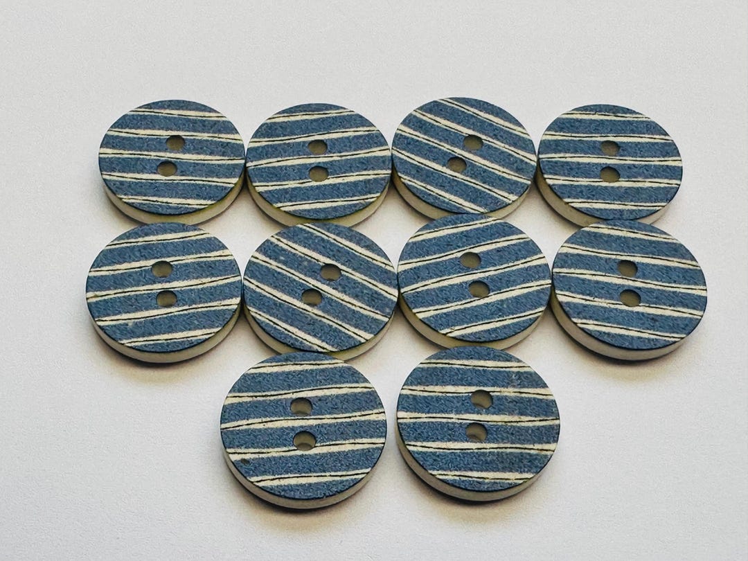 Blue Striped Buttons 15mm Sew Through Matte Finish a Set of Ten - Etsy