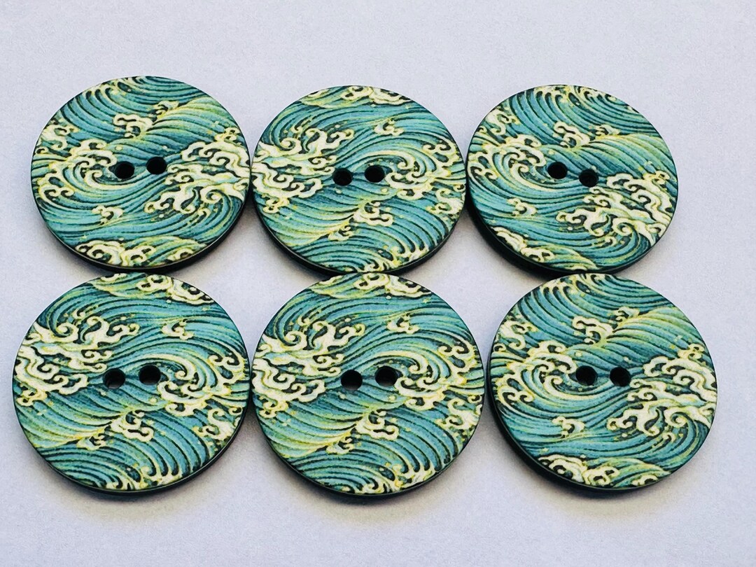 Ocean Wave Buttons 35mm Sew-through Sold as a Set of Six Multicoloured ...