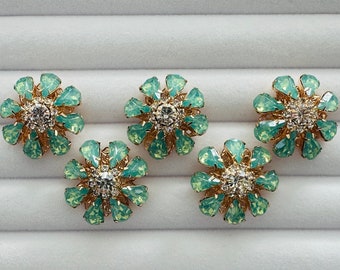 Mint green buttons 26mm acrylic jewels and metal on a shank a set of five