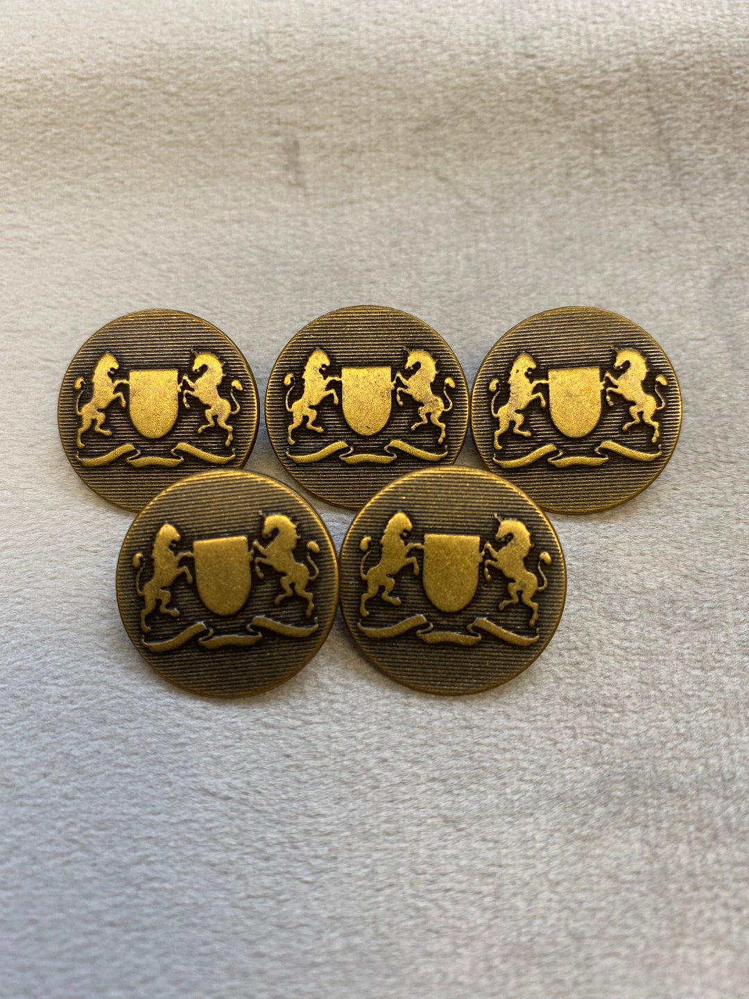 Metal Buttons Lion and Unicorn Design in Bronze Effect 19mm a Set of 5