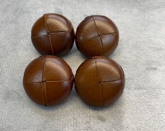 Leather buttons dark tan football style 20mm a set of 4