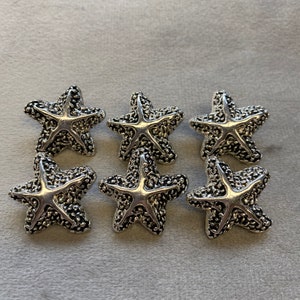 Metal Starfish buttons silver tone 20mm a set of 6