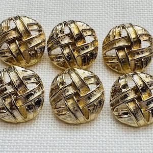 Gold-tone metal buttons 18mm woven design, for waistcoats, cardigans, tailoring a set of 6