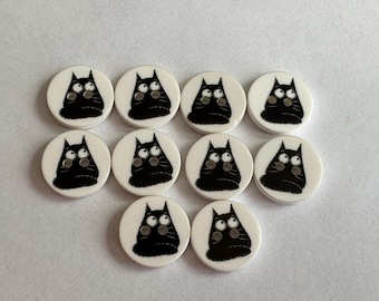 Black Cat Buttons, 15mm Novelty Design, Sewing, Crafting (Set of 10)