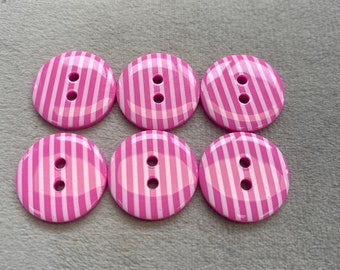 Striped buttons hot pink and white 17mm a set of 6