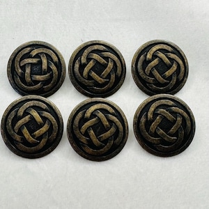 Celtic knot buttons oxidised bronze tone metal 23mm a set of 6