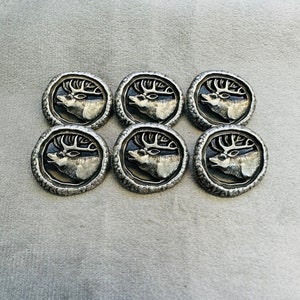 Metal buttons stag design pewter effect 23mm a set of 6