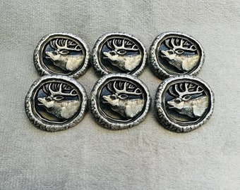 Metal buttons stag design pewter effect 23mm a set of 6