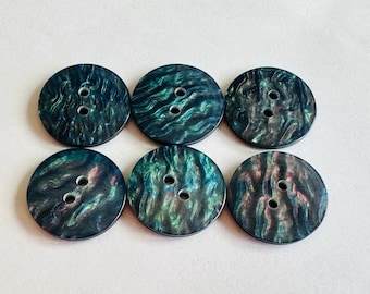Galaxy shimmer buttons 23mm multicoloured pearlised finish, two-hole sew-through. Sold as a set of six buttons. For knitwear, fashion, craft