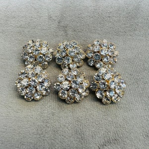 Rhinestone buttons silver in a gold tone metal setting 20mm a set of 6