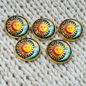 Sun and Moon buttons 22mm glass and metal for jackets, cardigans a set of 5