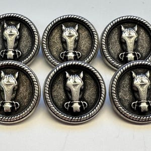Horse buttons silver tone aged metal 23mm on a shank a set of 6