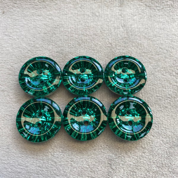 Jewel buttons emerald green foil back design 18mm a set of 6