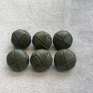 Leather buttons olive green football design 15mm a set of 6
