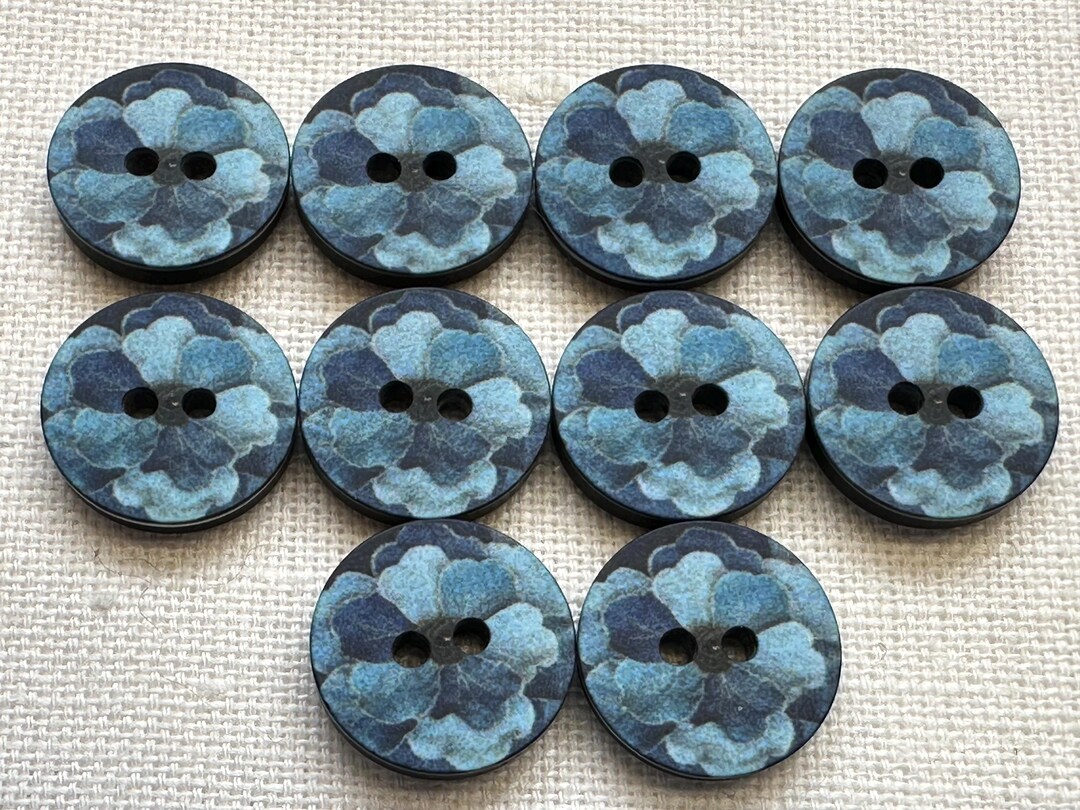 Buttons Blue Floral 15mm – Matte Printed Design – Set of 10 - Etsy