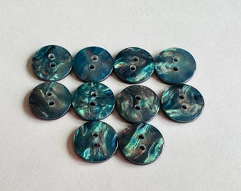 Galaxy shimmer buttons 15mm multicoloured pearlised finish, two-hole sew-through. Sold as a set of ten buttons. For knitwear, fashion, craft