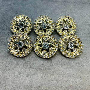 Rhinestone buttons silver in a gold-tone metal setting a set of 6 28mm