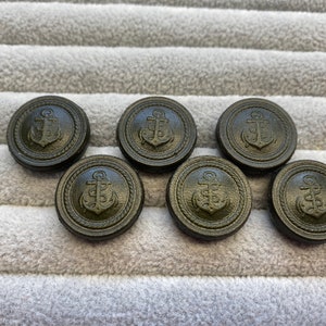 Leather anchor buttons olive green vintage 19mm a set of 6