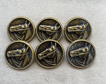 Horse buttons bronze effect metal 23mm a set of 6