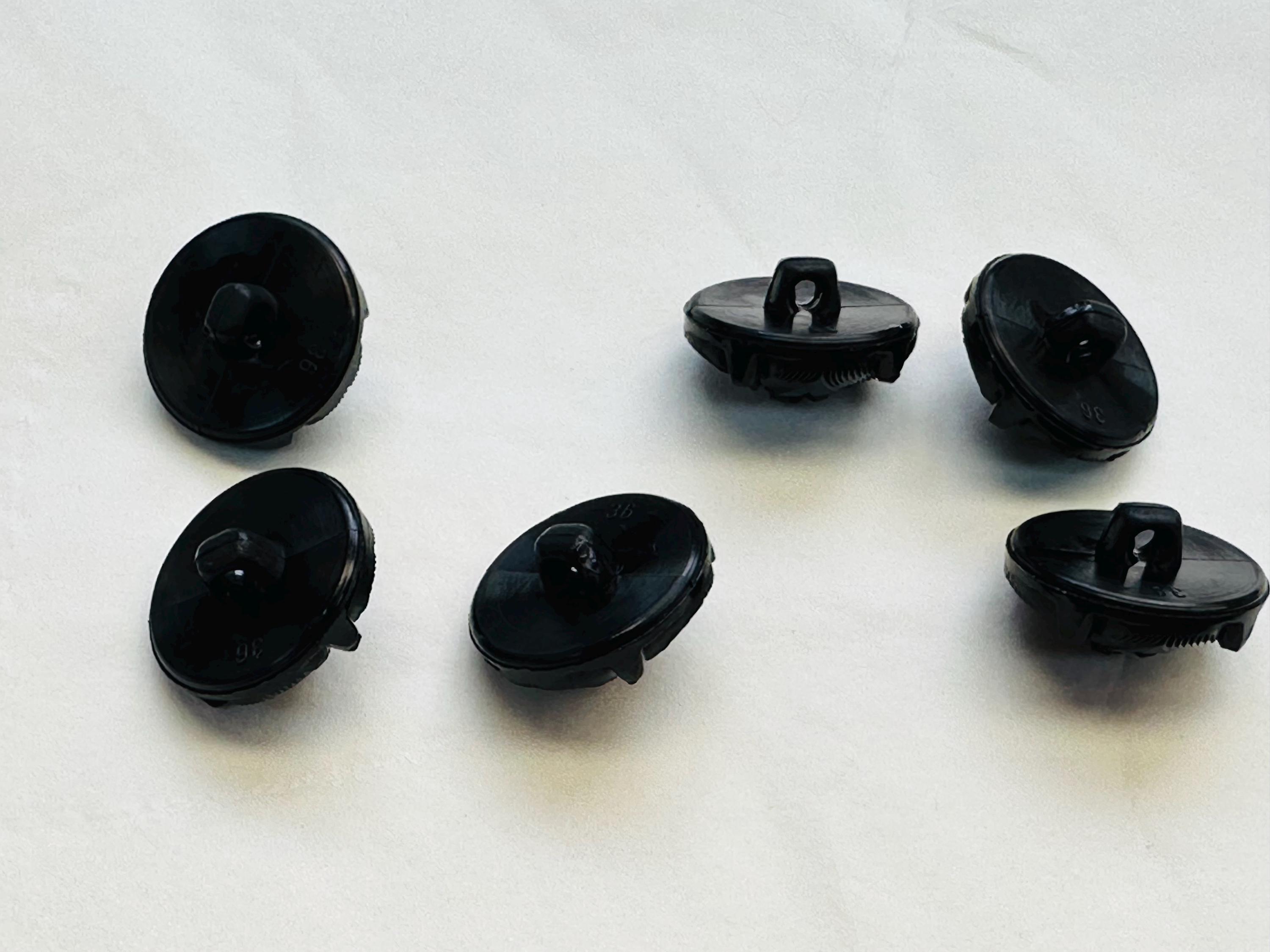 Black Buttons 23mm a Set of Six Decorative Design on a Shank