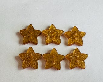 Botones de estrella dorados con purpurina: costura festiva, prendas de punto (juego de seis botones de 17 mm)