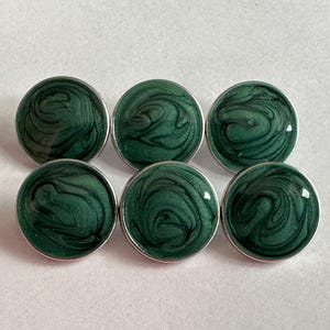 Forest Green Enamel Buttons: Silver-Tone Shank, 15mm - Set of 6