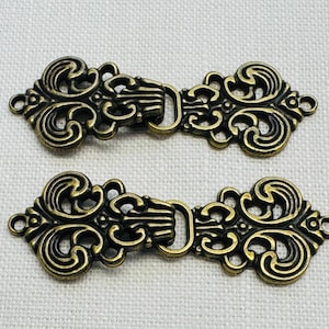 Antique Gold Metal Clasps 5.8cm Ornate Fasteners Cardigan Cape Dressmaking Set Two