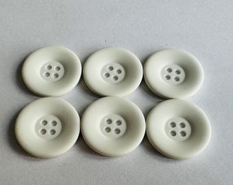 Matte White Buttons 23mm: Raised Border, Four-Hole - Set of 6