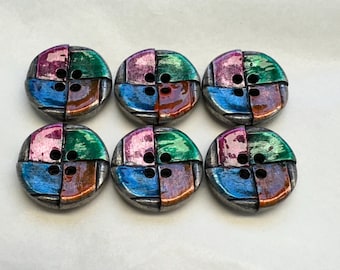 Multicoloured Buttons – 23mm Quartered Design – Set of 6 Cardigan, Jacket & Sewing Buttons