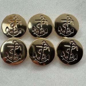 Anchor buttons gold-tone lightweight metal 23mm a set of 6