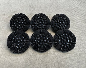 Sparkly buttons black textured design 23mm a set of 6