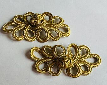 Metallic Gold Frog Closures: Braided Fasteners, Set of Two