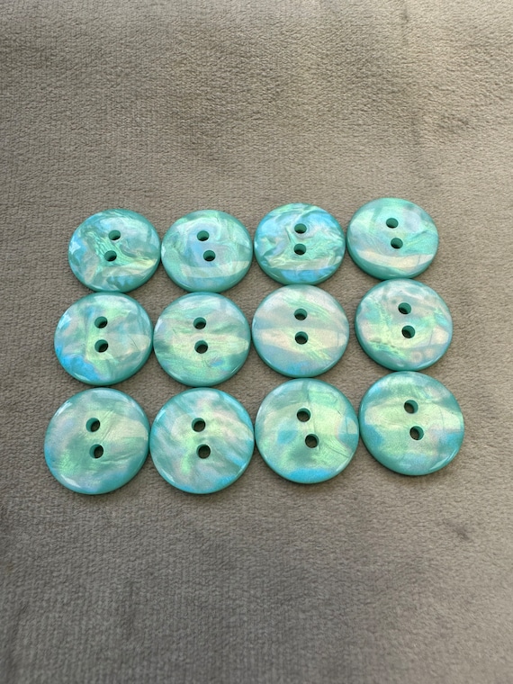 Iridescent Buttons Turquoise Pearly Finish 17mm a Set of 12